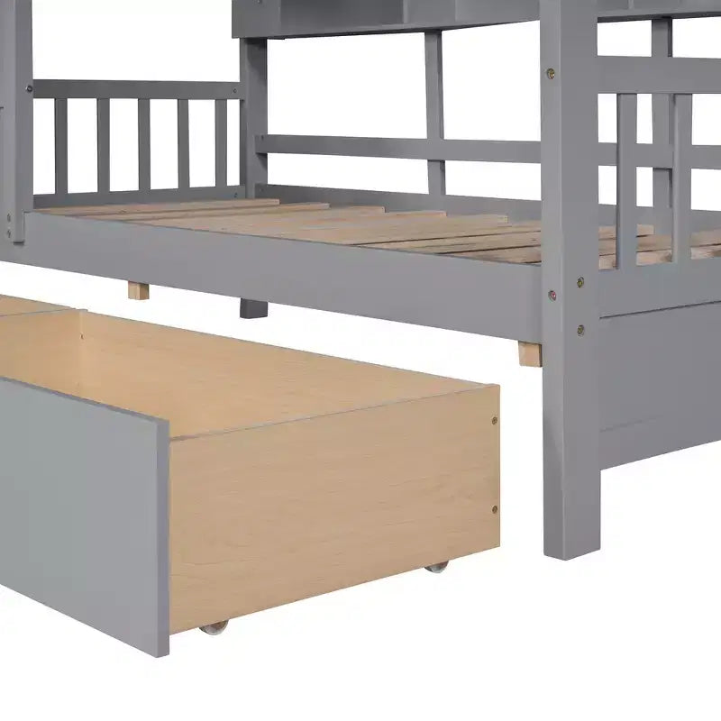 Whisen Hausbett in Einzelgröße für Kinder, Spielhausbett mit 2 Schubladen und Ablage