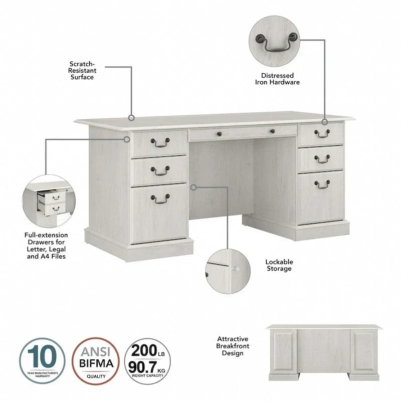 Bureau de direction Saratoga de Bush Furniture avec tiroirs et rangements