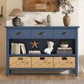 Tavolo consolle da ingresso con contenitore, tavolo da corridoio stile rustico con 3 cassetti e 3 cesti in giacinto d’acqua per soggiorno o ingresso - Panipeachy