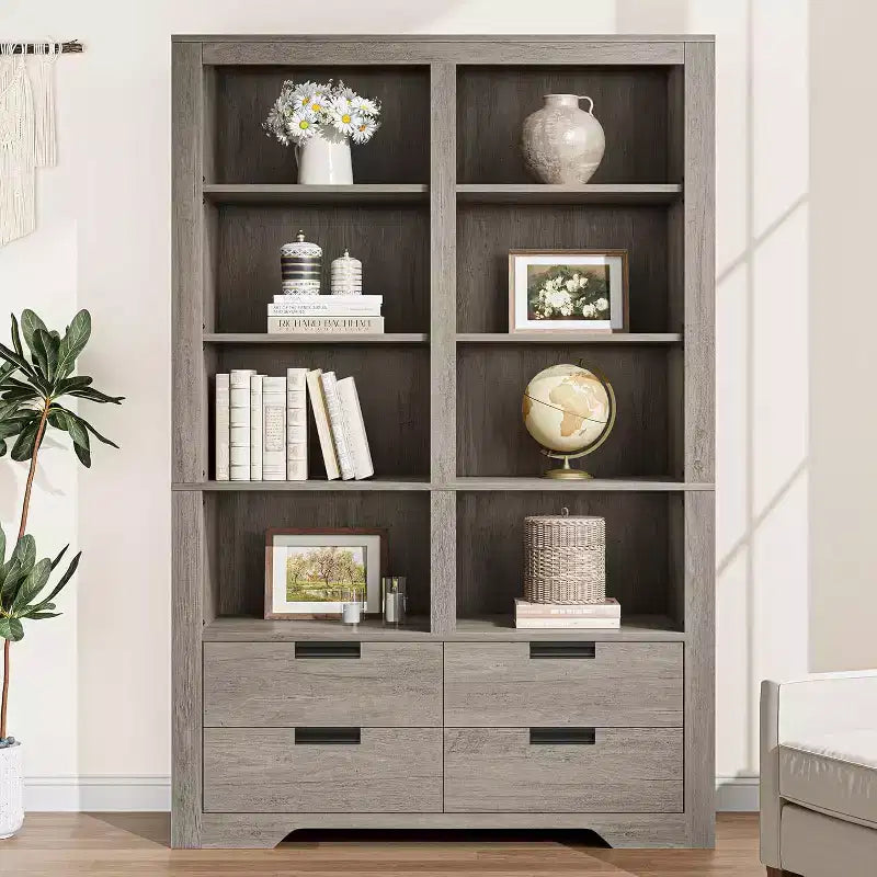 183 cm hohes Bücherregal mit 4 Schubladen, freistehendes Bücherregal im Landhausstil mit Stauraum für Schlafzimmer, Wohnzimmer und Homeoffice