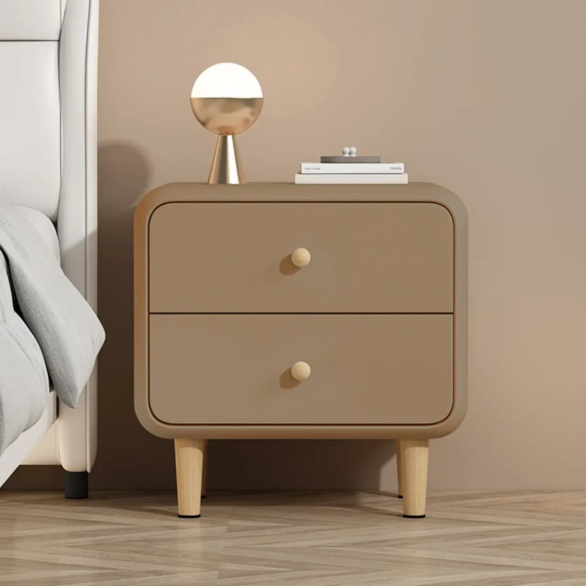 Modern Small Wood 2 Drawer Nightstand with Legs
