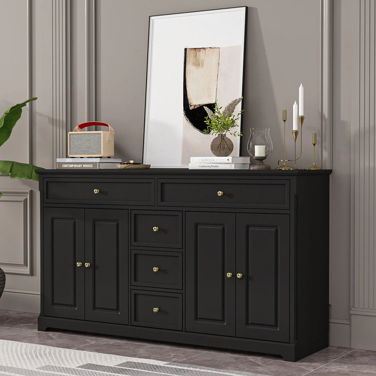 Credenza a buffet bianca da 59.1, stile moderno contemporaneo di metà secolo, laccata
