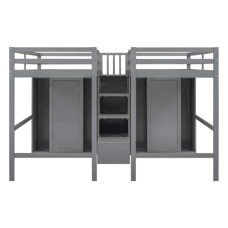 Lits mezzanine doubles jumeaux avec armoires et escalier