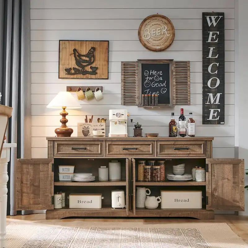 Credenza a buffet in stile rustico, mobile per angolo caffè o bar per vini per sala da pranzo - N/A