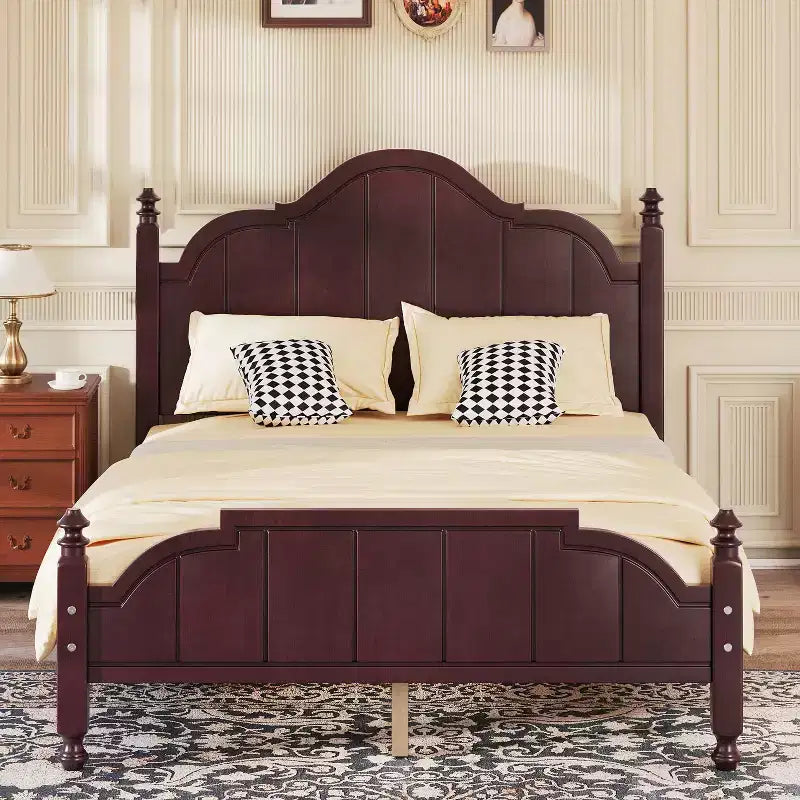 Vintage-Queen-Plattformbettgestell - Massives Kiefernholz, MDF-Kopfteil, kein Boxspring erforderlich