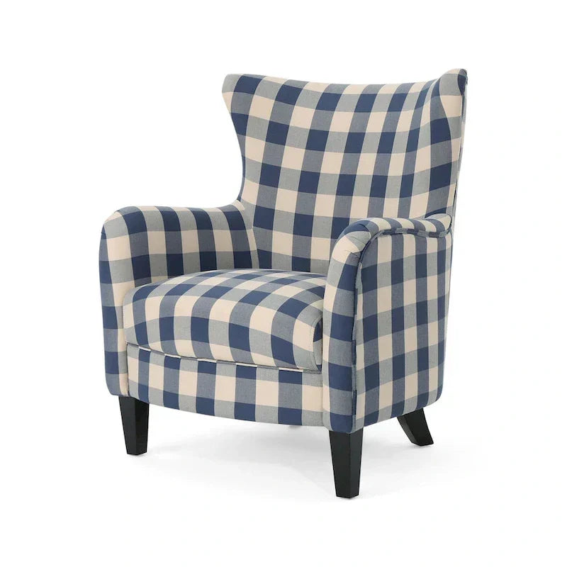 Moderne retro fauteuil met hoge rugleuning van 30.25 en houten poten voor de woonkamer