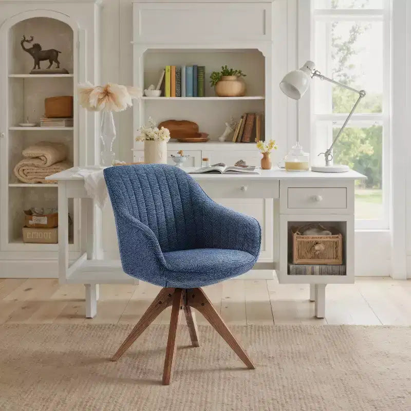Art Leon comfortabele draaibare fauteuil van stof met poten van massief eikenhout