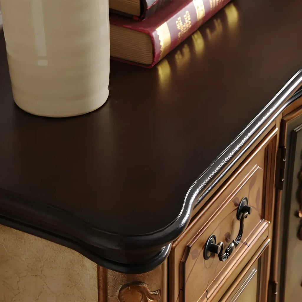 Franse houten koffiekleurige opbergconsoletafel met laden