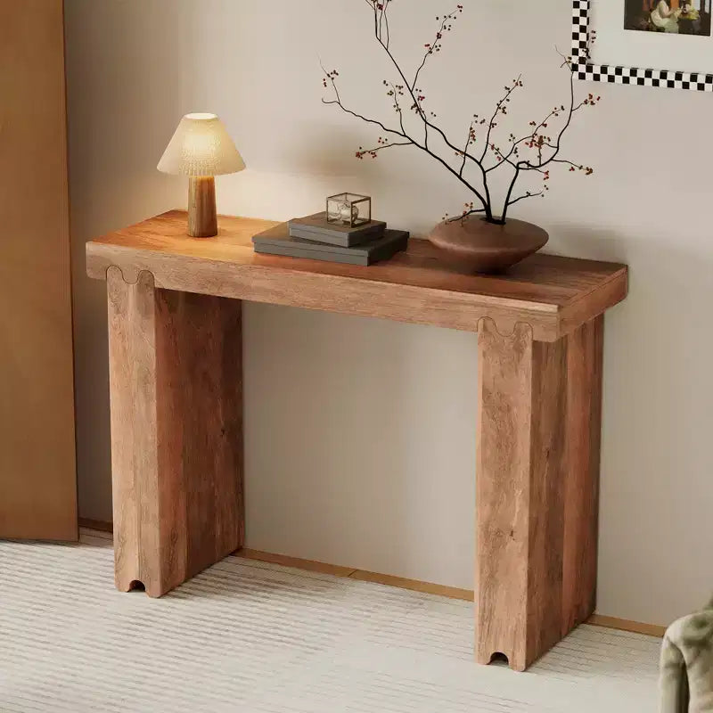 Consolle e tavolino da ingresso Whisen in legno di mango, stile rustico minimalista, con piano spesso