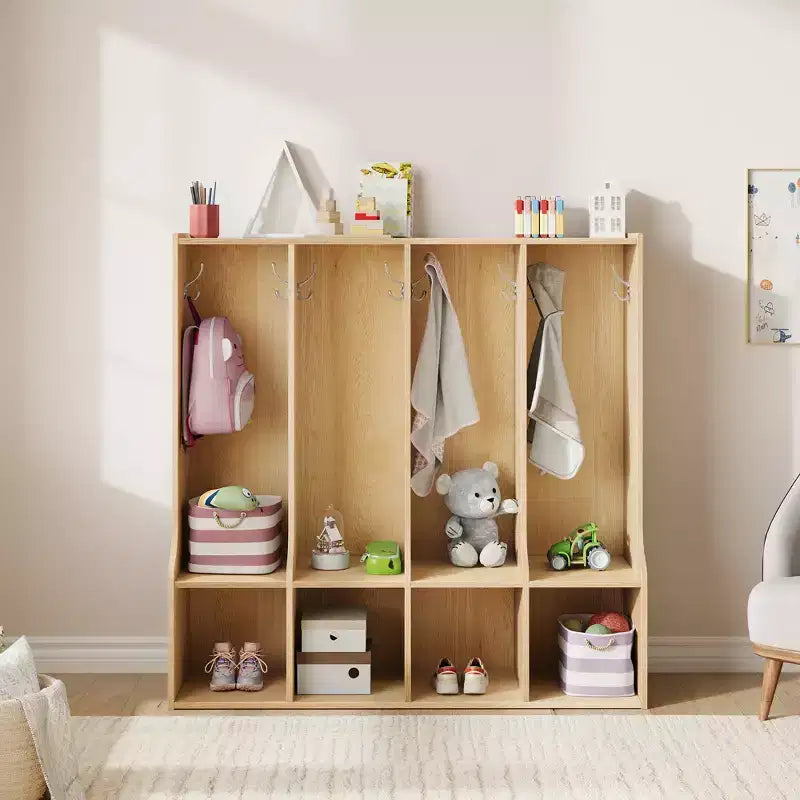 Acekool Garderobenschrank für Kinder mit 4 Fächern und 8 Haken für Klassenzimmer, Kinderzimmer und Zuhause
