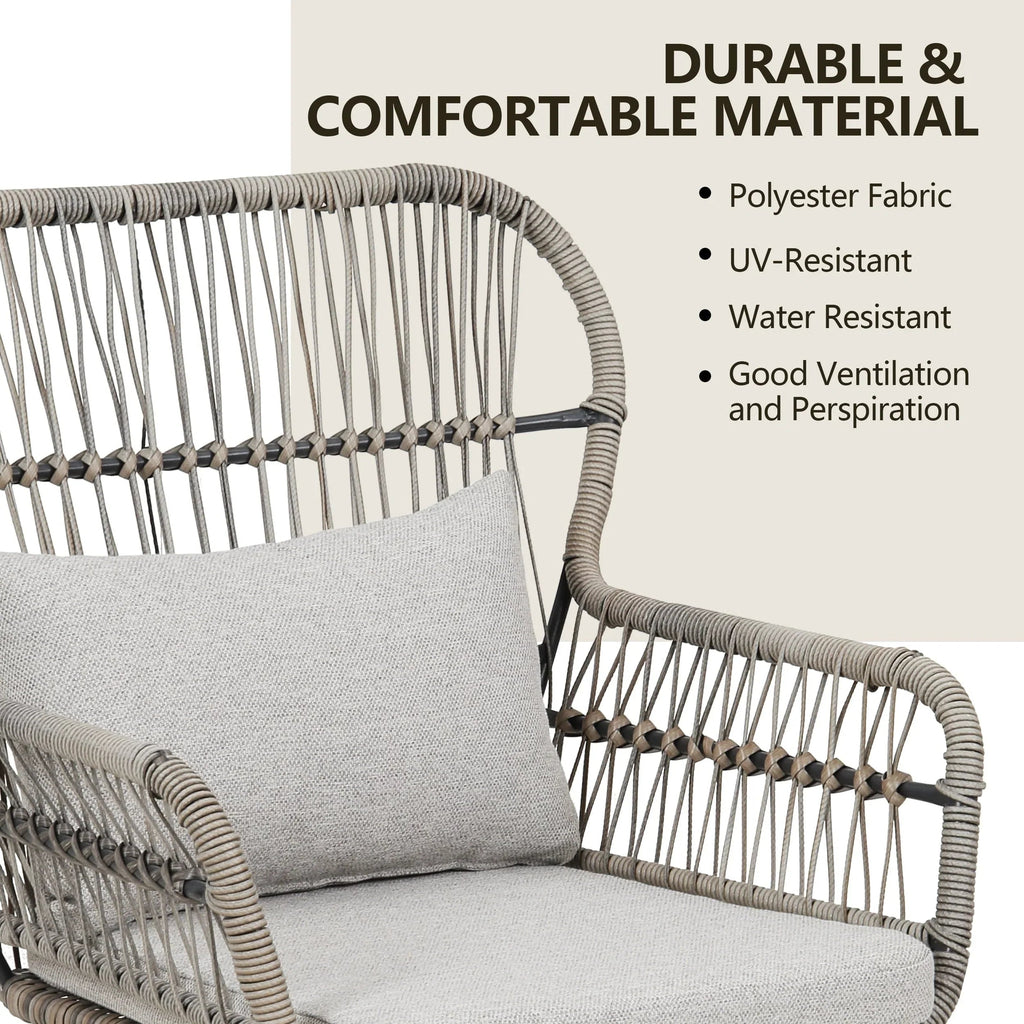 3-teiliges Outdoor-Bistroset aus Korbgeflecht, wetterfeste Rattan-Gartenmöbel mit Stühlen und Kissen