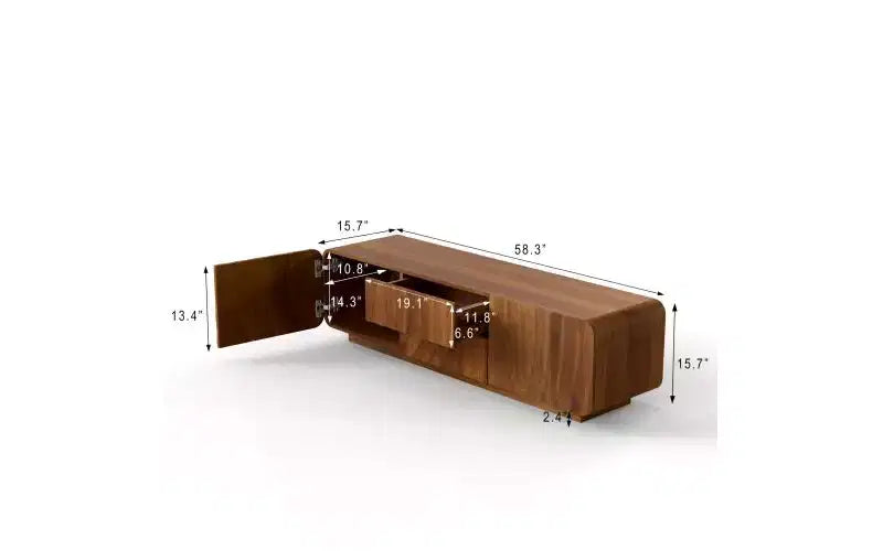 Mobile TV JVNOXK da 58 pollici, design a spirale ondulata di metà secolo, con armadietto contenitore e due cassetti, adatto per soggiorno o camera da letto, noce