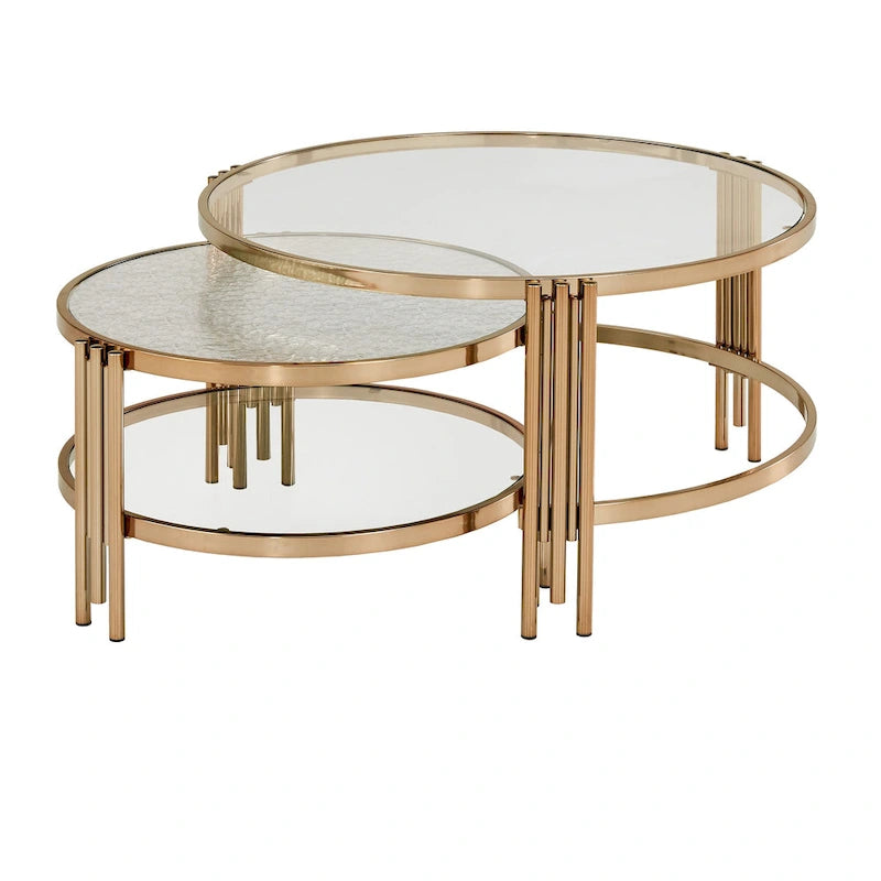 Table Bruges à plateau en verre texturé et finition or champagne avec étagère, par iNSPIRE Q Bold