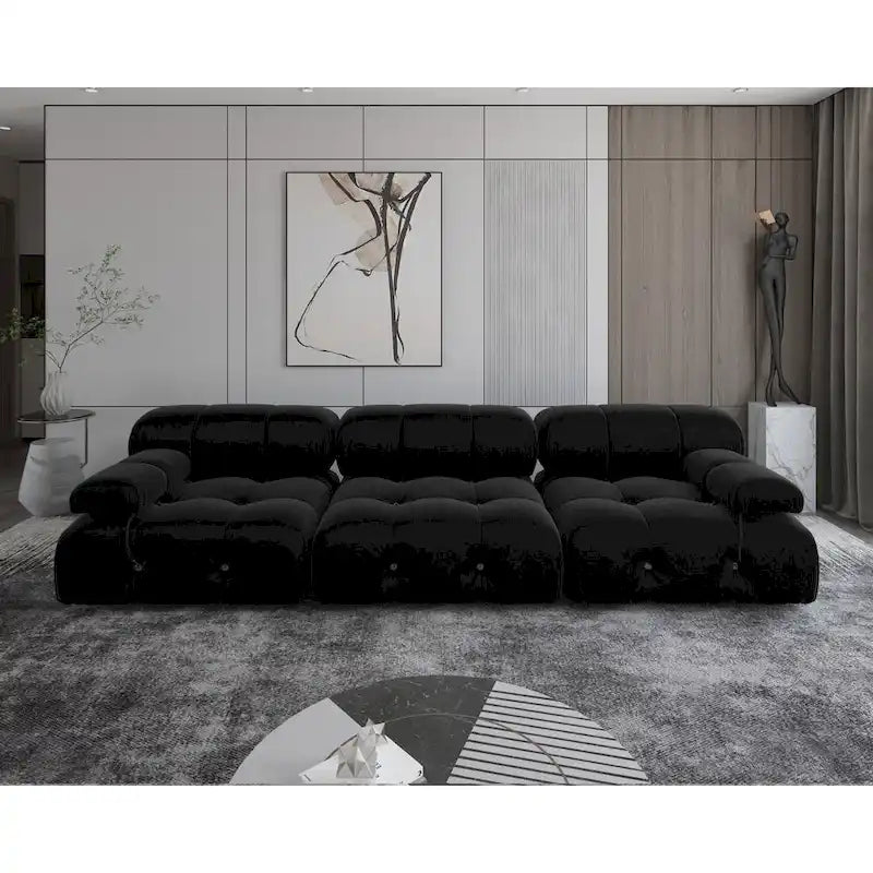 Modulares Samtsofa mit 3 Sitzplätzen, beidseitig montierbar