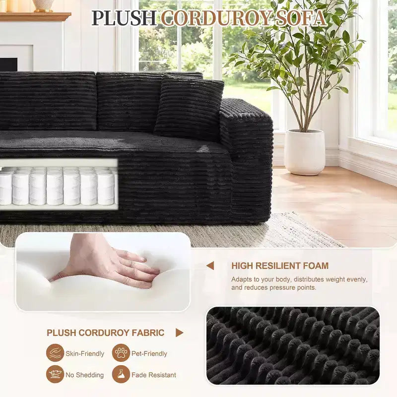 Divano componibile modulare senza struttura Celebalcony 103, chaise longue a forma di L con 2 portabicchieri, divani nuvola in morbido velluto a coste per il soggiorno, senza montaggio