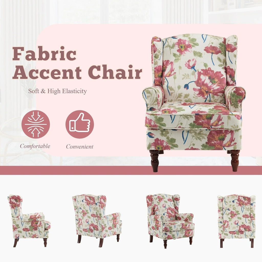 Erommy moderne fauteuil, fauteuil met hoge rugleuning, gestoffeerde eenzitsbank met knopen en houten poten voor de woonkamer