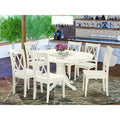 Set da pranzo HomeStock da 7 pezzi, tavolo ovale bianco lino e 6 sedie, stile moderno