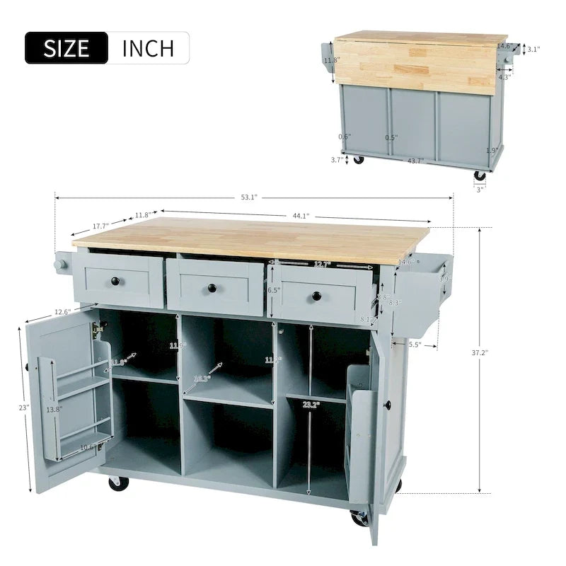 Îlot de cuisine portable à roulettes avec rangement