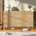 Rattan-Kommoden mit 7 Schubladen fürs Schlafzimmer, hohe Kommode mit tiefen Schubladen, große Schubladenkommode für den Kleiderschrank mit breiter Ablagefläche, Holzkommode fürs Wohnzimmer