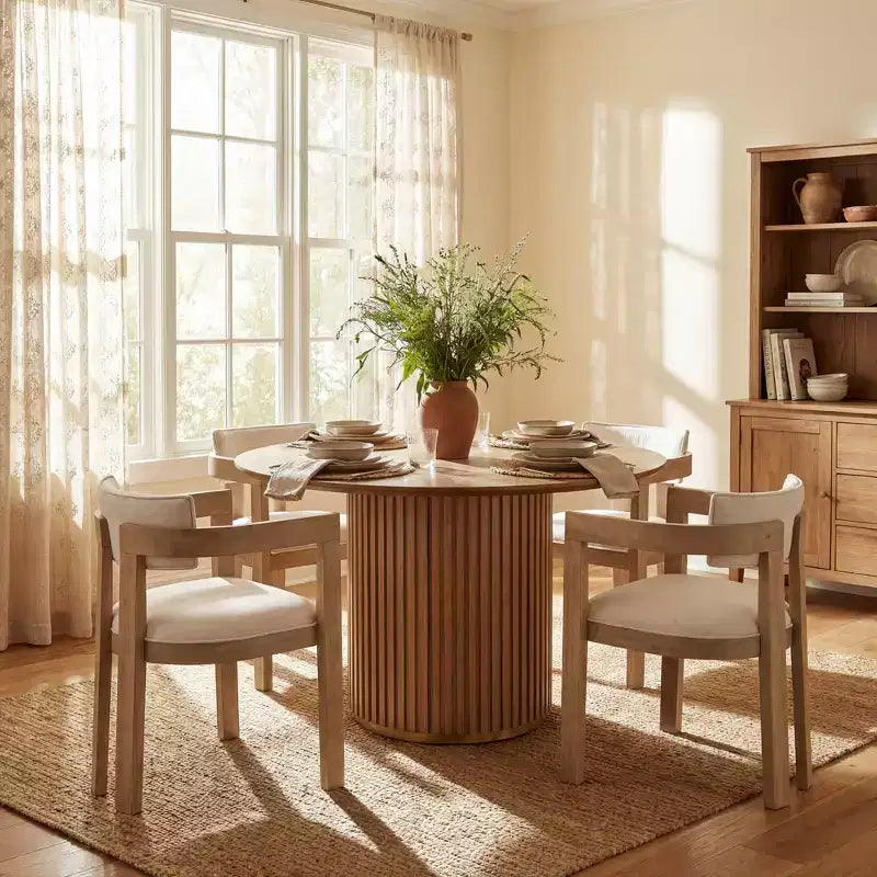 Ensemble de salle à manger moderne rond Christopher Knight Home Shankar de 5 pièces avec chaises rembourrées en bois d’hévéa
