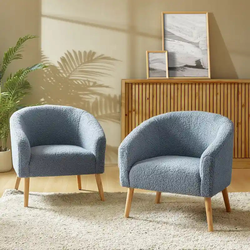 Sheila Moderner 30 W Bouclé-Sessel mit Beinen aus Massivholz, 2er-Set von HULALA HOME