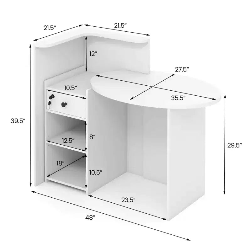 Costway Empfangstresen, Kassentisch und Bürotisch mit offenem Fach und abschließbarer Schublade, Weiß/Braun/Schwarz
