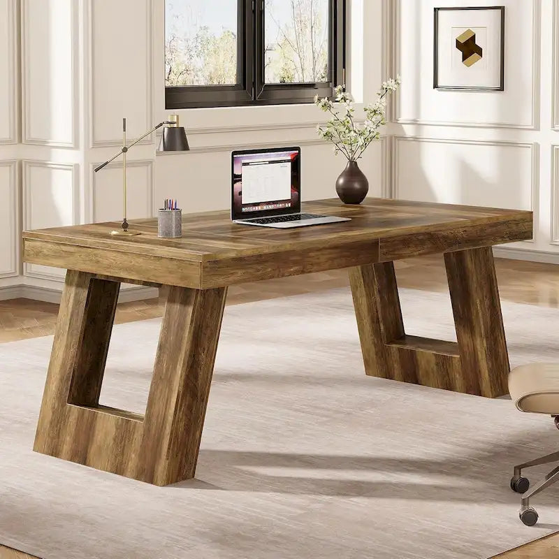 Bureau de direction en bois de 63 pouces, grand bureau informatique pour la maison