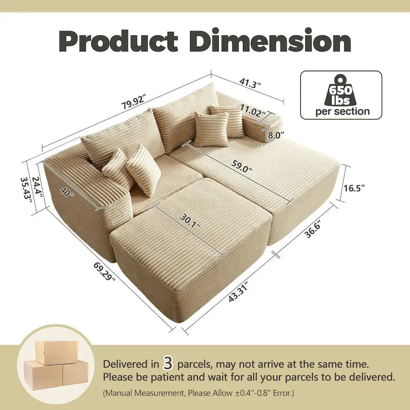 Divano componibile moderno e morbido HOOOWOOO, a forma di L, con pouf rimovibile