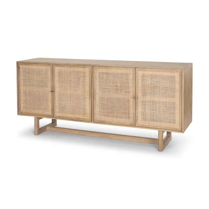 Credenza Grier a 4 ante in legno massello marrone chiaro con canna - 72.0L x 18.0W x 31.0H