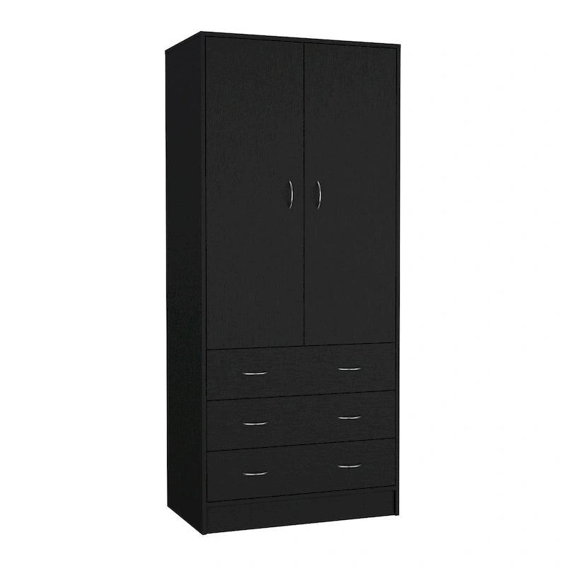 Armoire moderne à deux portes de 19 avec 3 tiroirs et 1 tringle à vêtements pour chambre
