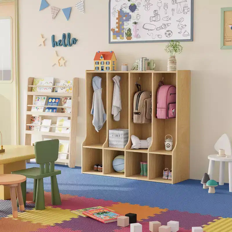 Acekool Garderobenschrank für Kinder mit 4 Fächern und 8 Haken für Klassenzimmer, Kinderzimmer und Zuhause