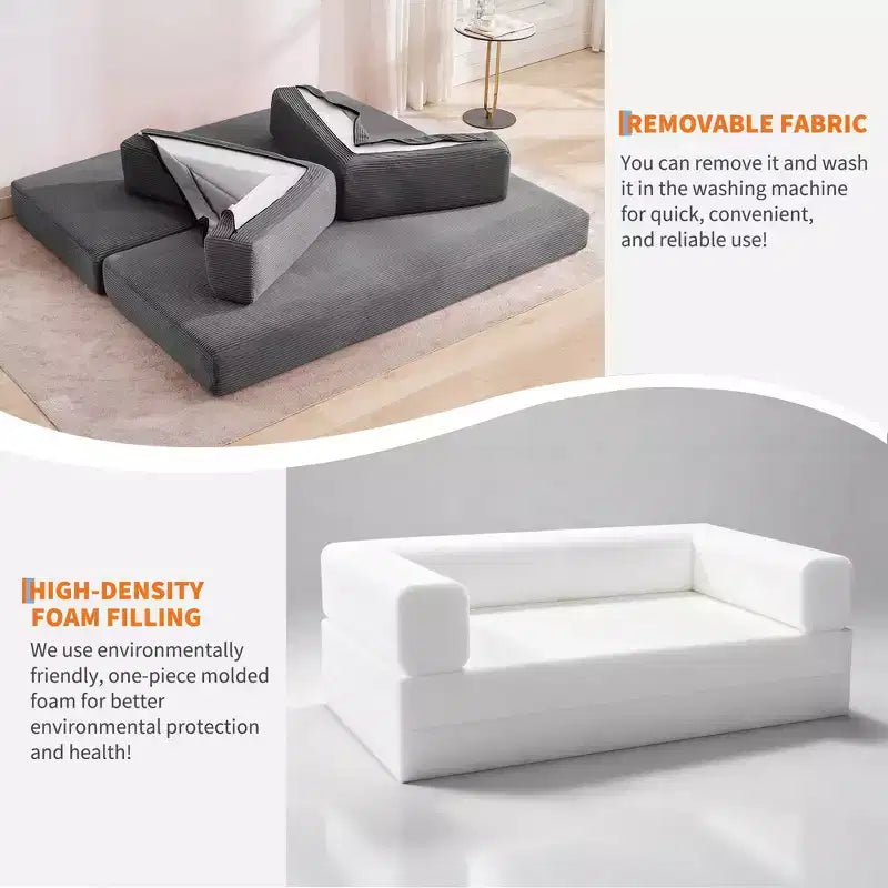Modernes 79-Futon-Schlafsofa aus Cord für kleine Räume, 5-in-1-Couch mit abnehmbaren Armlehnen und Kissen