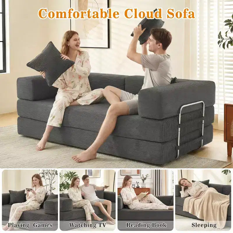 Dyonery 78 Klappsofabett, umwandelbares Cordsofa, Kingsize-Bodenschlafsofa, 4-in-1-DIY-Kombination, modulares Schlafsofa zum Ausklappen, bequemes Sofa.