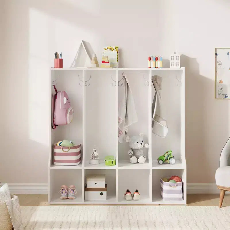 Acekool Garderobenschrank für Kinder mit 4 Fächern und 8 Haken für Klassenzimmer, Kinderzimmer und Zuhause