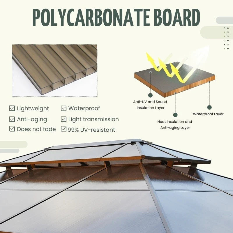 EROMMY hardtop-paviljoen, pergola voor buiten met dubbel dak, netten en gordijnen, extra stevig zonnescherm voor terras, achtertuin en zwembadfeest