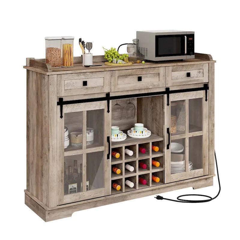 Credenza buffet con ante scorrevoli stile fienile da 53, portabottiglie e mobile contenitore per cucina