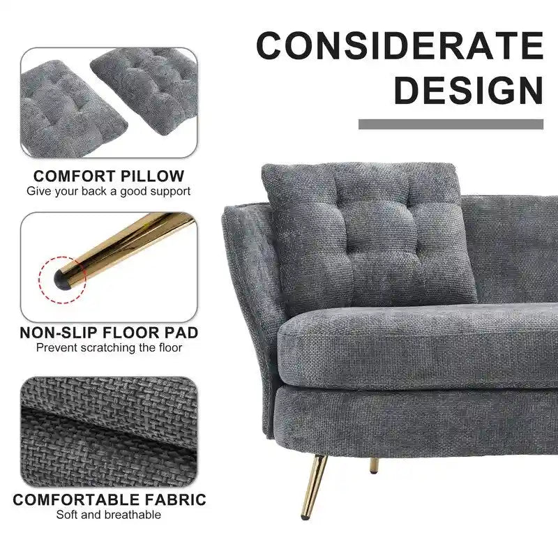 Gepolstertes Sofa mit goldfarbenen Metallbeinen, Club-Zweisitzer für Wohn- und Lesezimmer, Schlafzimmer, Apartment, kleine Räume und Wohnheime