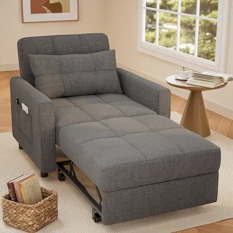 3-in-1-Ausziehbarer Schlafsessel mit Schlaffunktion, umwandelbares, verstellbares und faltbares Polstersofa