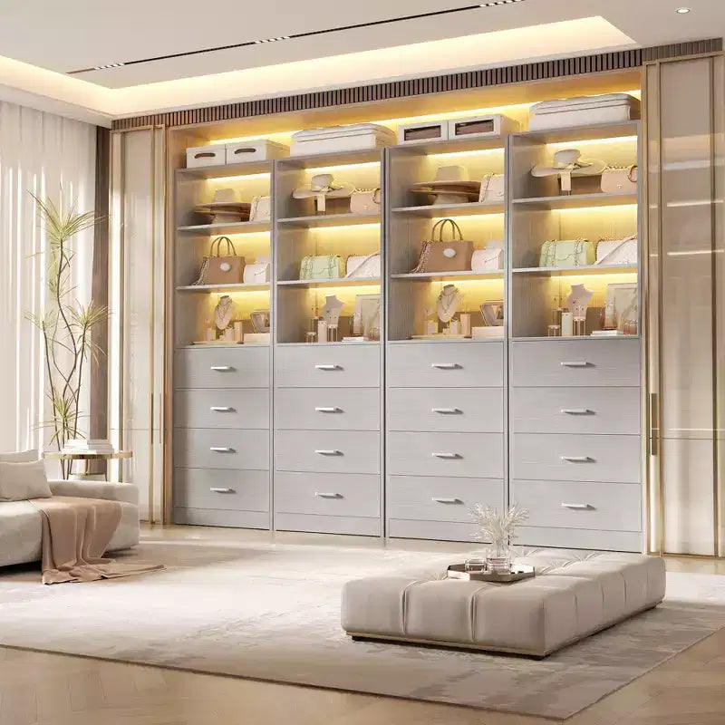 Schrank-Organisationssystem mit Holzschubladen und Regalen