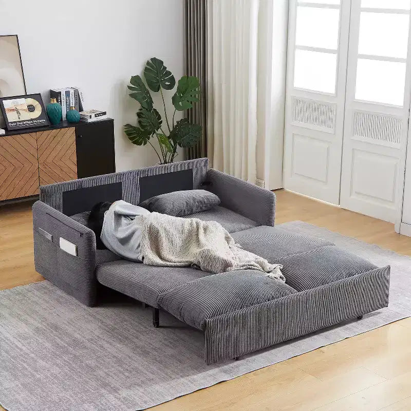 64.5 3-in-1-Schlafsofa aus Cord mit ausziehbarem Bett