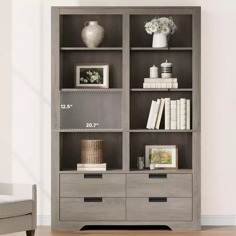 183 cm hohes Bücherregal mit 4 Schubladen, freistehendes Bücherregal im Landhausstil mit Stauraum für Schlafzimmer, Wohnzimmer und Homeoffice
