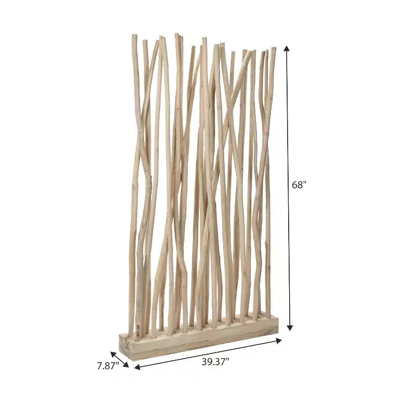 JONATHAN Y Tranquil kamerscherm met één paneel, 39W x 68H, kuststijl, bohemienstijl en handgemaakte teakhouten takken