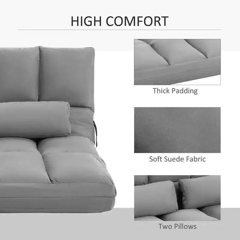 Fauteuil convertible de sol, canapé-lit pliant, chaise longue d'appoint avec 2 oreillers, dossier et appuie-tête réglables, 51.25 L