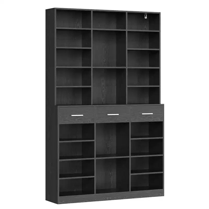 Bibliothèque noire et blanche à 9 niveaux avec 3 tiroirs et étagères réglables