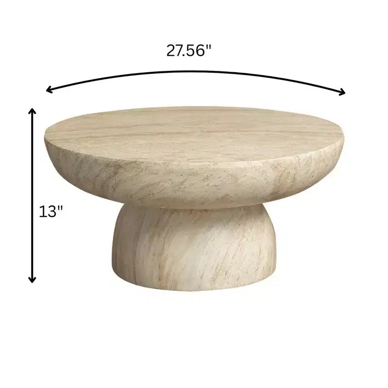LeisureMod Lunexa runder Couchtisch, Akzenttisch mit Sockel aus Fiberstone für drinnen und draußen, skulpturales Design mit rutschfesten Fußgleitern