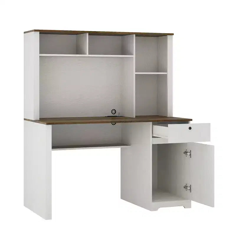 Bureau d'ordinateur moderne de 51.18IN avec rehausseur et bibliothèque, bureau avec nombreux rangements, bureau d'écriture pour le travail et la lecture