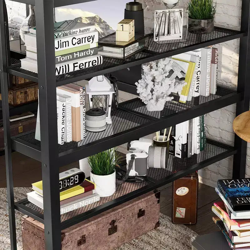 Bellemave metalen hoogslaper in queensize met bureau, opbergplanken en kledingroede, ruimtebesparend hoogslaperframe met veiligheidsrelingen en ladder, geen bedbodem nodig, zwart