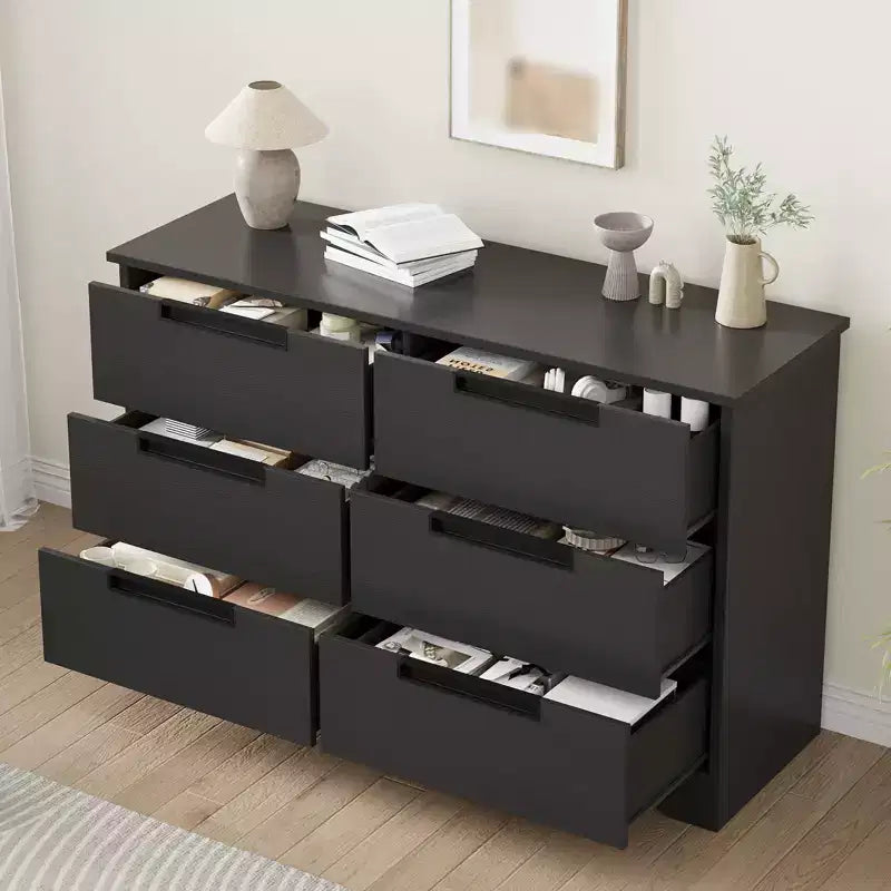 Kommode mit 6 Schubladen fürs Schlafzimmer, 46.8W, aus Holz, mit eingelassenen Griffen, Aufbewahrungsschrank für Kleidung, Kommode oder TV-Ständer für den Flur
