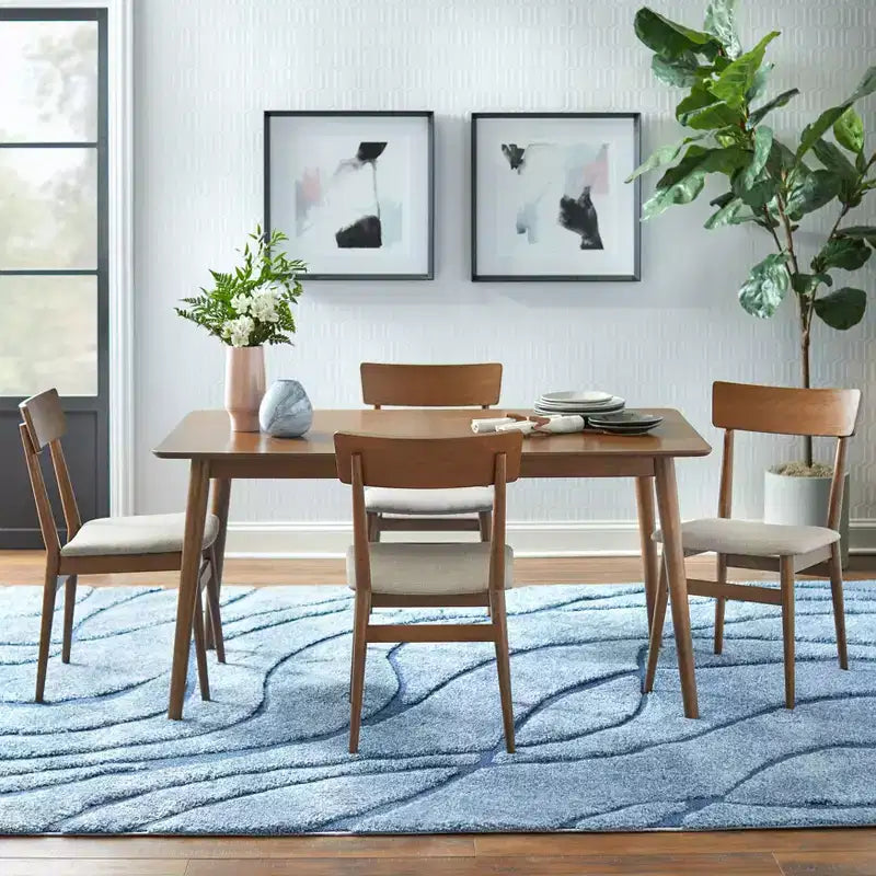 Ensemble de salle à manger rectangulaire Lifestorey Newington de style moderne du milieu du siècle, 5 pièces, noyer/moka