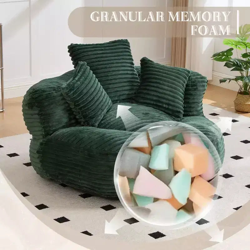 Sitzsacksofa für Erwachsene und Kinder, übergroßer Cord-Sitzsack mit 3 Kissen und Armlehnen für Wohnzimmer und Schlafzimmer - ModernLuxe